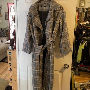 Misguided plaid coat large blue and tan